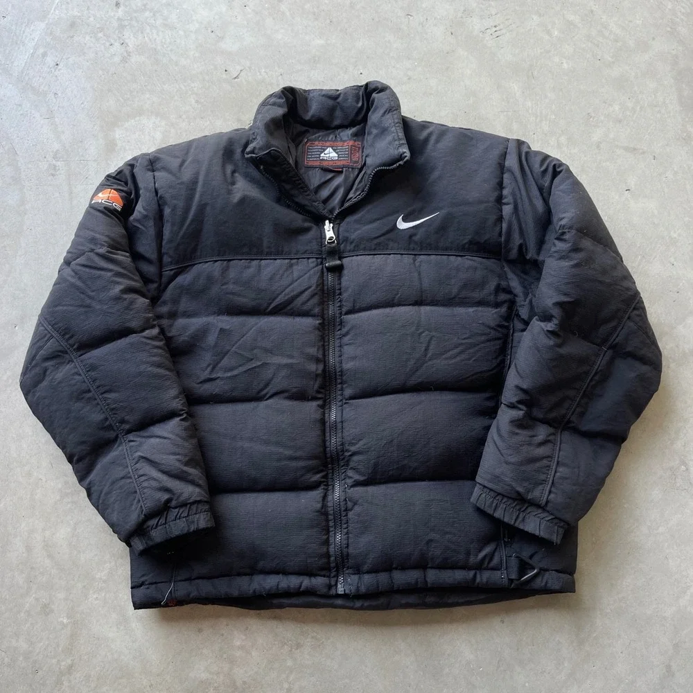 Vintage Nike ACG Puffer Jacket Black Down Fill Thermal Layer 2 Mens Medium
